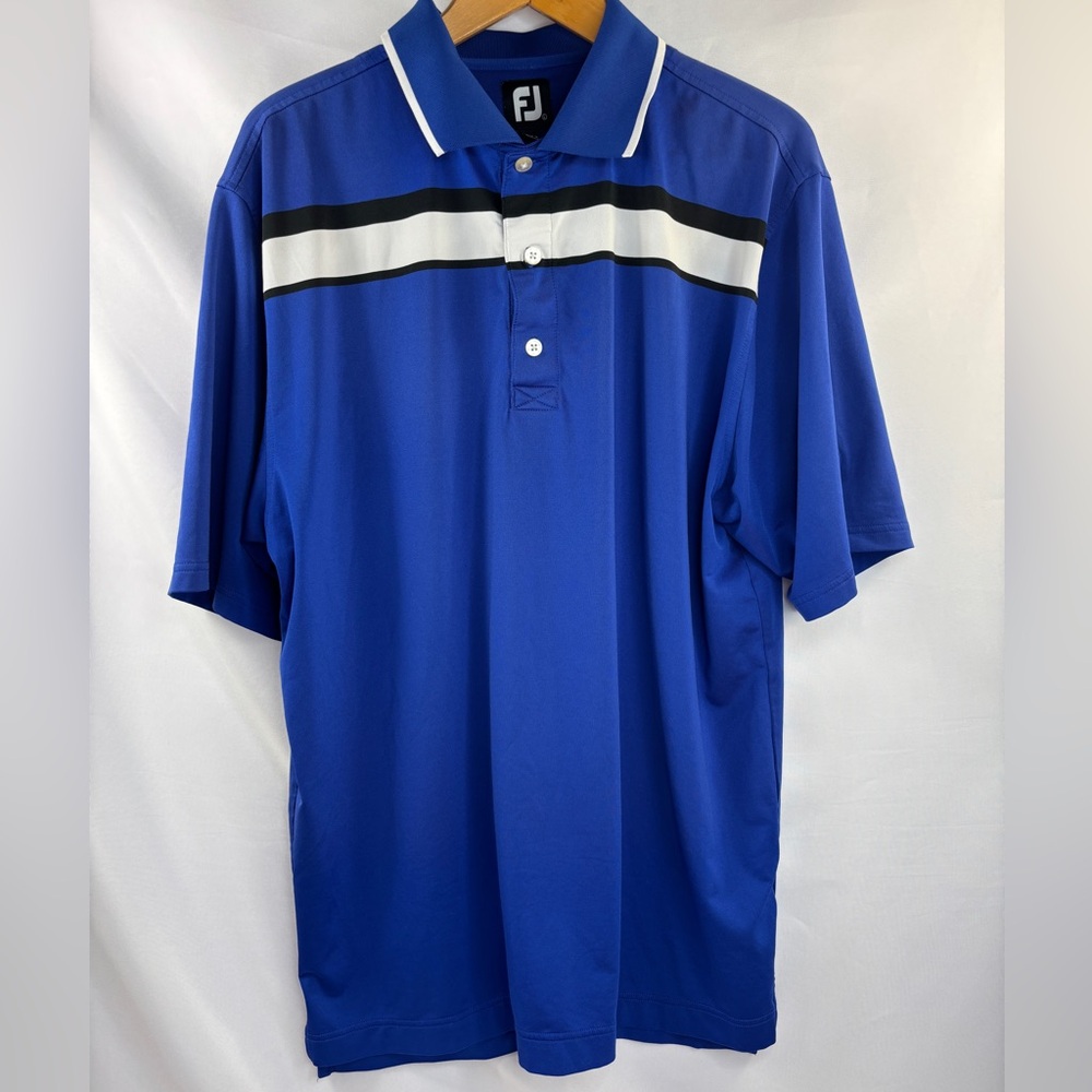 Footjoy Golf Polo Shirt Mens Large Striped Blue Shirt
